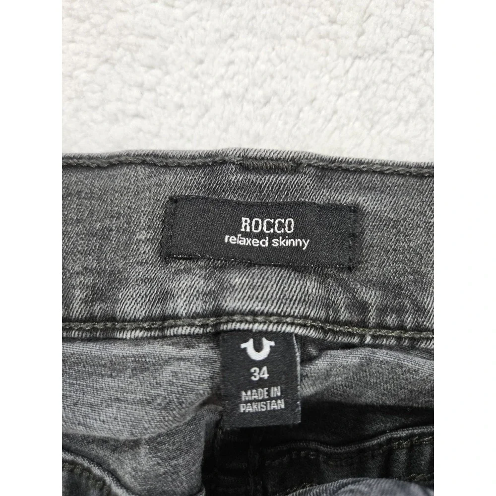 True Religion Mens Jeans‎ Size 34 x 33 Rocco Relaxed Skinny Black washed
